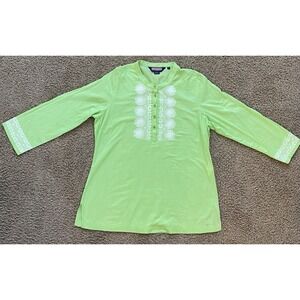 Vineyard Vines Womens Tunic Green Long Sleeve Marble Buttons Embroidered Large